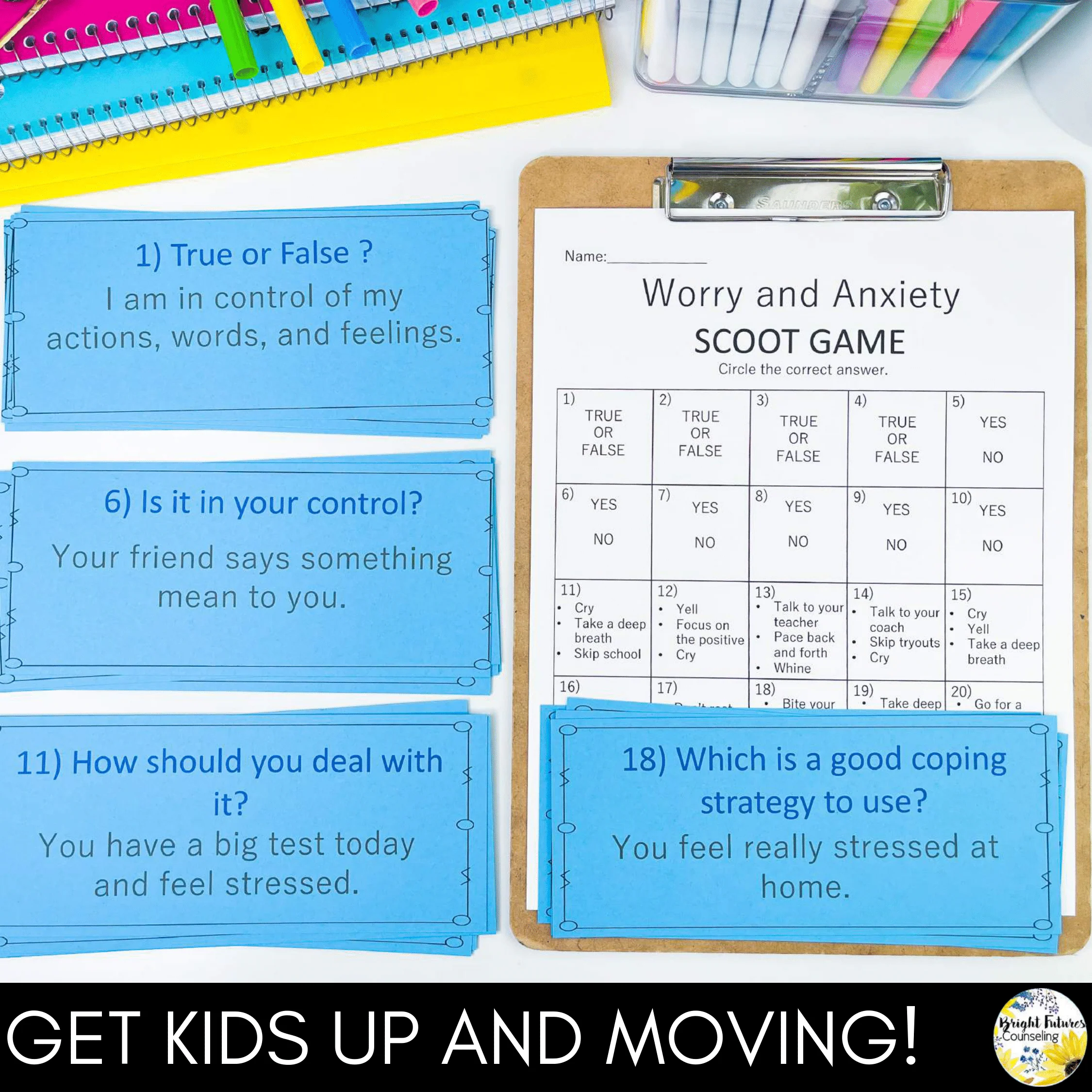 Worry and Anxiety Counseling Scoot Game | Learn to Cope with Stress & Anxiety - Image 2